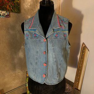 Vintage 1980s Embroidered/Bedazzled denim vest